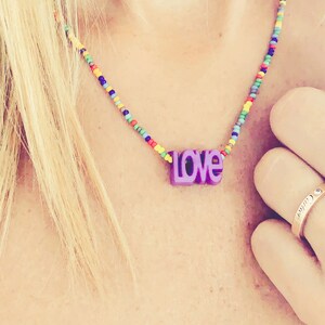 Mini LOVE or KISS Czech glass beads necklace