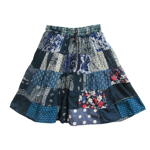 Indian Bohemian Gypsy Vintage Cotton Mid Length  boho mini patch work fair trade  short Skirt
