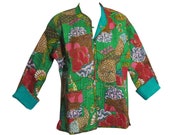 Reversible Missy Floral Quilted Cotton Outerwear Jacket Cardigan Blouse JK No15