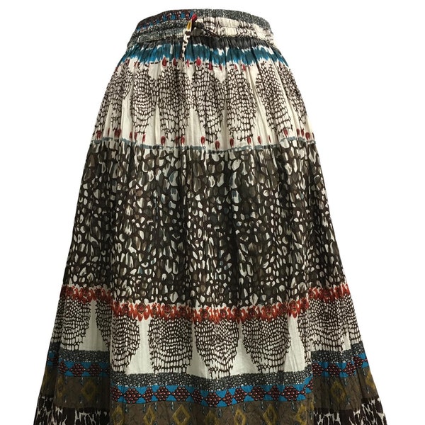 JK Indian Cotton Crinkle Broomstick Bohemian Gypsy Printed Long Skirt #5
