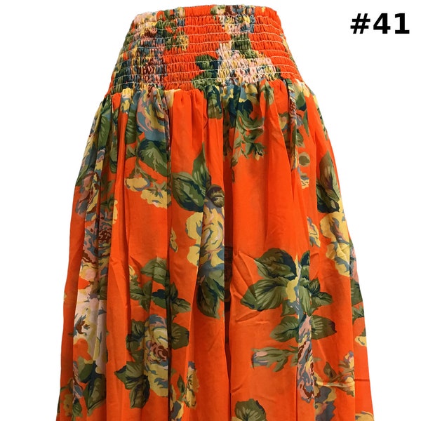 Missy Plus Smocked Waist Chiffon Georgette Sari Print Fashion Long Skirt Leena