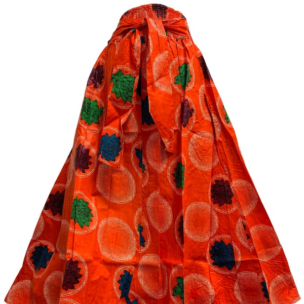 Bohemian Orange Floral Print Cotton Long Maxi Skirt #97