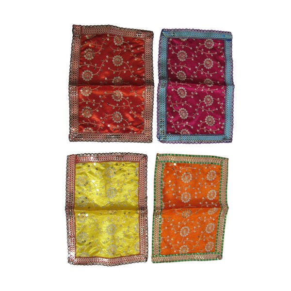 Indian Yoga Meditation Shimmer Sequin Silk Prayer Altar Cloth (8" x 12") -Set of 4-