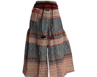 Bohemian Ethnic Samurai Gaucho Wide-Leg Harem Pants