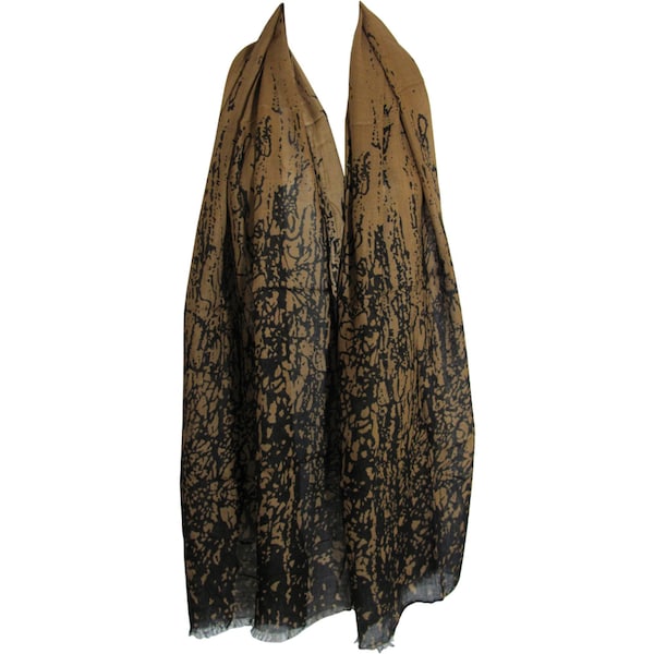 Brown Black Earth Tone boho bamboo print Indian Cotton Long Scarf Stole Wrap JK261.