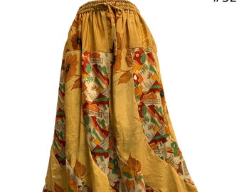 Boho Handmade Fair Trade Indian Silk Sari Ruffled Long Patchwork maxi Skirt