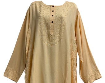 Women's Missy Plus Size Embroidered Vintage Boho Long Sleeve Classic Sixties Tunic Blouse ROSA