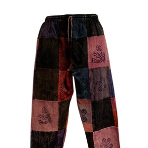 Mens Stonewashed Cotton Bohemian Vintage Yoga Ethnic Print Patchwork Harem Pants #1