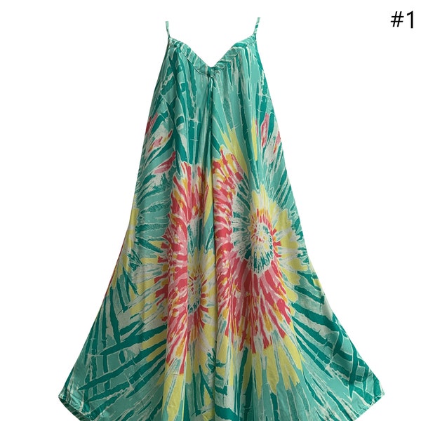 Womens Boho Ethnic Tie-Dye Print Beach Long Dress Loose Fit Harem Jumpsuit Palazzo Jumper with Pockets