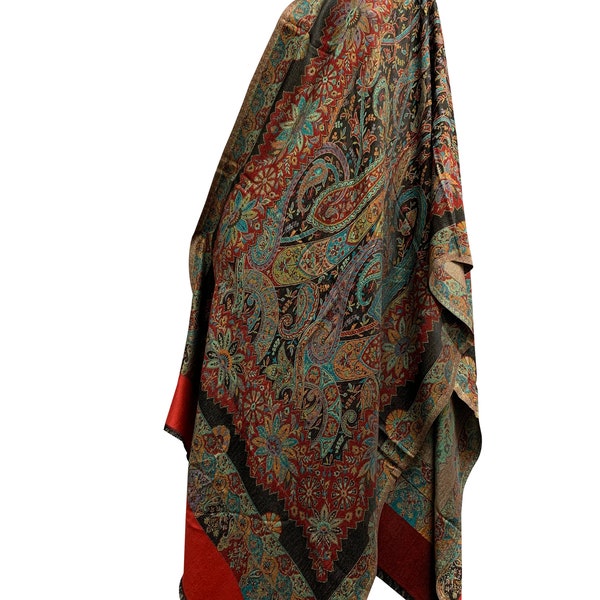 Kani Kashimiri Indian Ethnic Paisley Silk Pure Wool Pashmina Reversible Shawl Wrap Stole