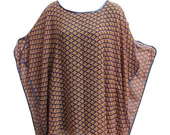 Damen Navy & Pfirsich Geometrische Chiffon Mode Kaftan Poncho Tunika Top Bluse