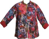 Reversible Missy Floral Quilted Cotton Outerwear Jacket Cardigan Blouse JK No23