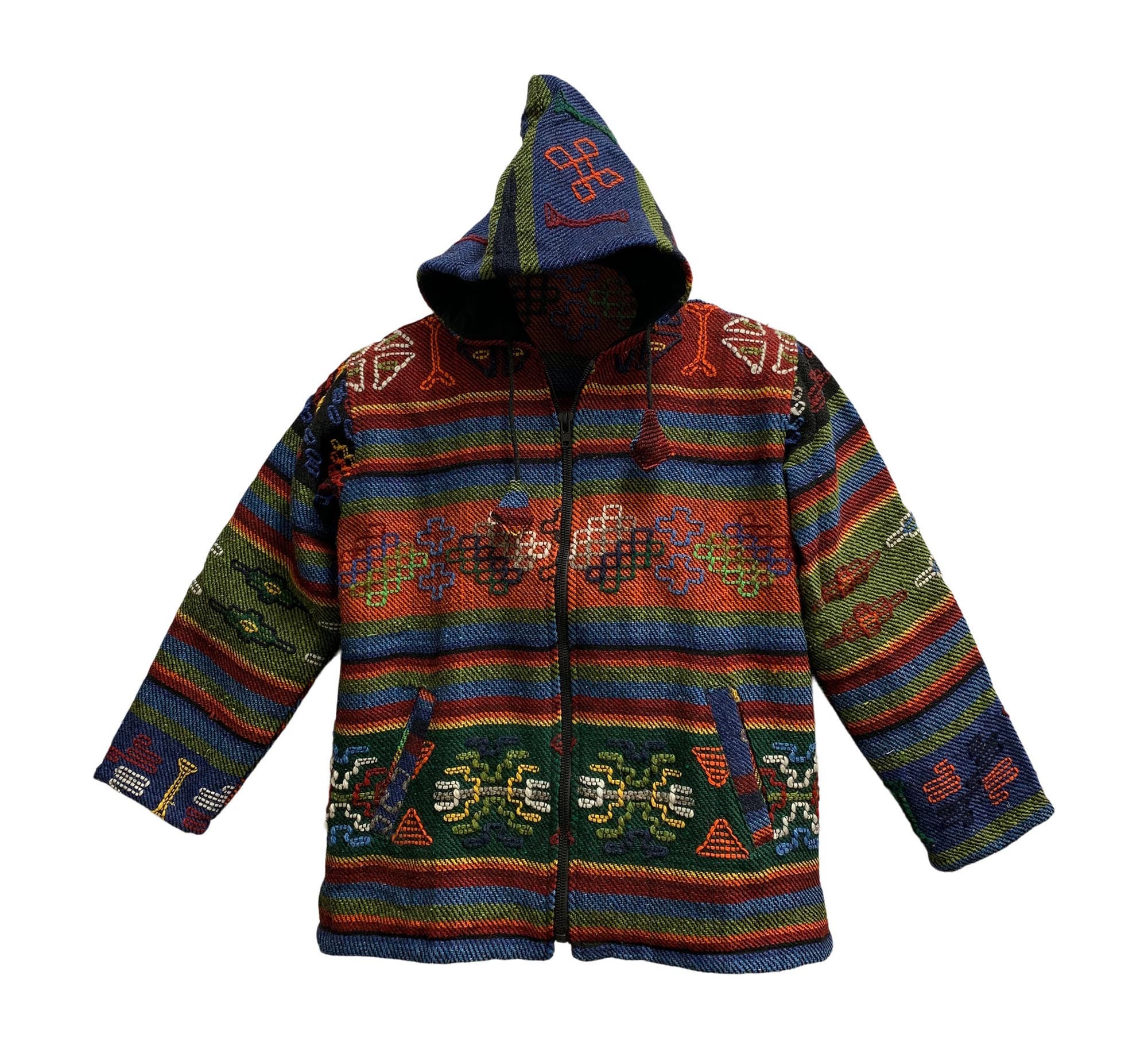 Men's Ethnic Tribal Hand Woven Embroidered Pure Wool Bhutan Winter