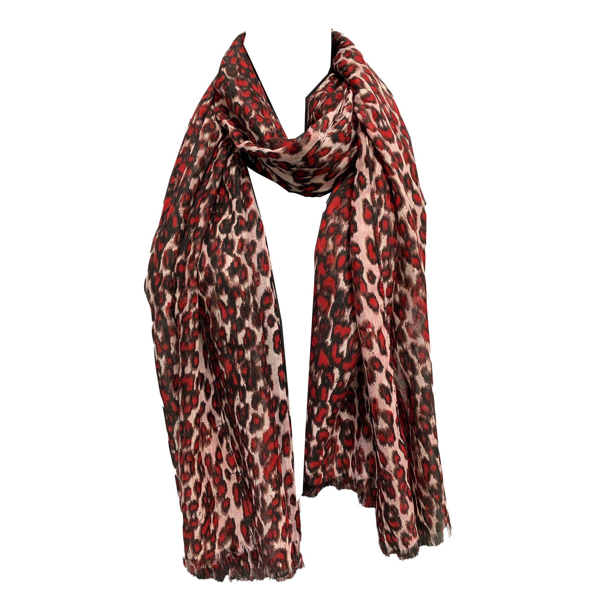 Long scarf, very soft fabric with half half, brand logo en leopard