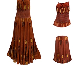 Bohemian Spaghetti Strap Stonewashed Smocked Waist Long Summer  boho Dress Nitu