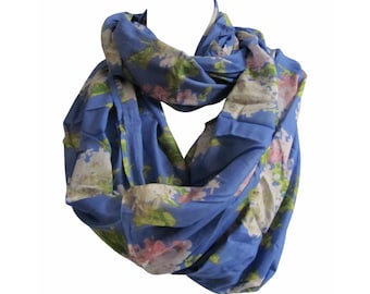 Blau Floral Print indische Baumwolle trendige Mode Infinity Schal JK32