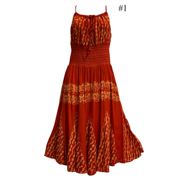 Boho Bohemian Embroidered Indian Ethnic Batik Print Spaghetti-Strap Long Dress Priya