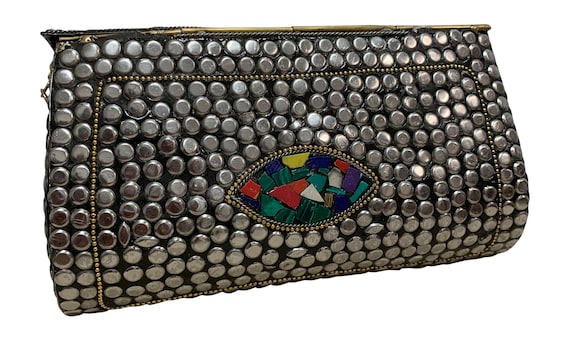 Gucci Metallic Beaded Logo Clutch Bag
