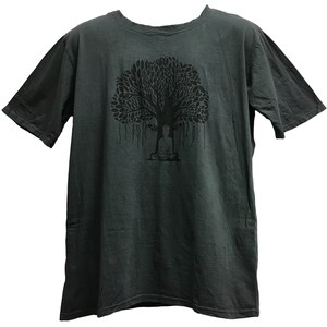 Men's Boho Yoga  Nirvana Tree of Life print retro Short Sleeve Stonewashed Cotton T-Shirt (Gray)