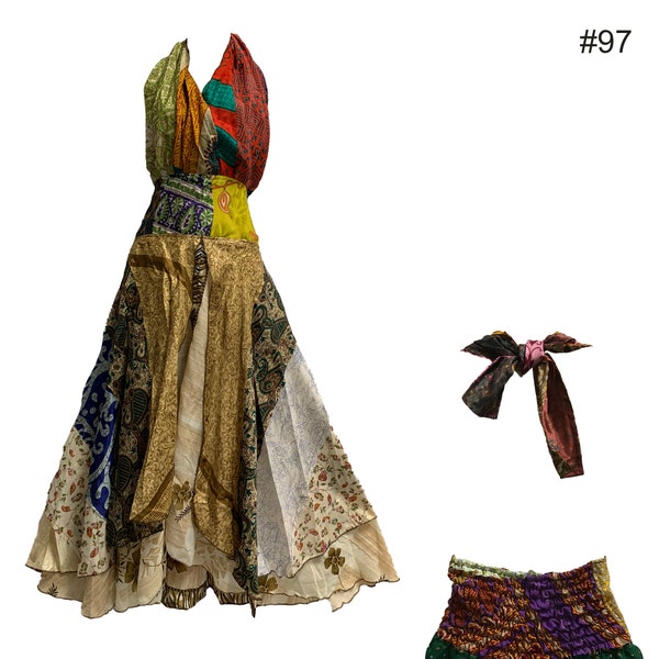 Patchwork Sari Silk Halter Dress