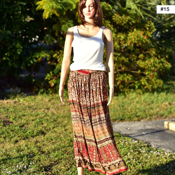 Ethnic Print Boho Crinkled Broomstick Ranika Long Skirt