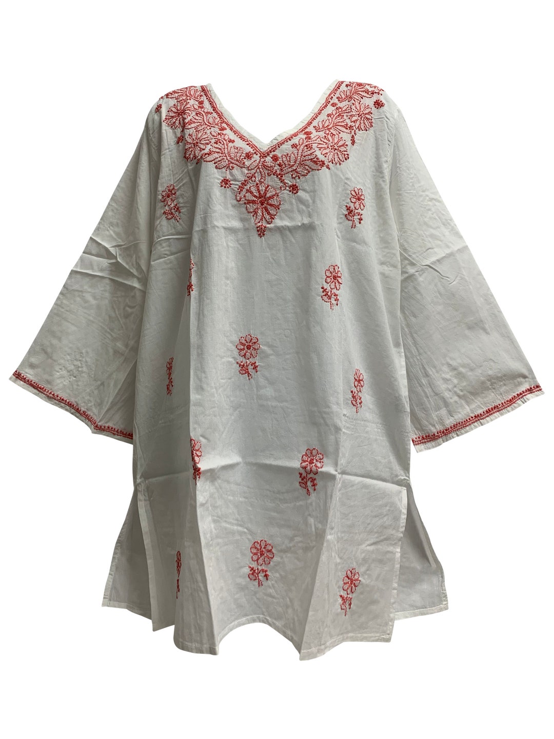 Indian Classic Pure Cotton Boho Hand Embroidered V-neck Long