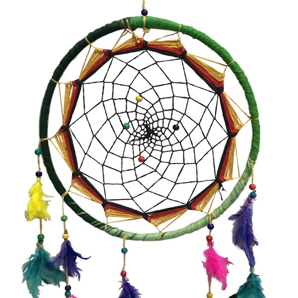 Handmade Hemp Feathered Beads Native American Large Dream Catcher No4