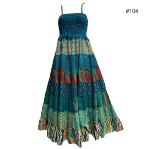 Boho Bohemian Vintage Handmade Fair Trade Indian Silk Sari Saree Printed Indu Spaghetti Strap Dress Tube Dress Skirt