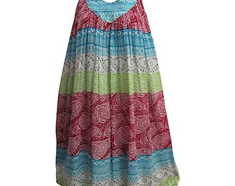 Bohemian Ethnic Print Babydoll Cami Sleeveless Sun Dress with Pockets