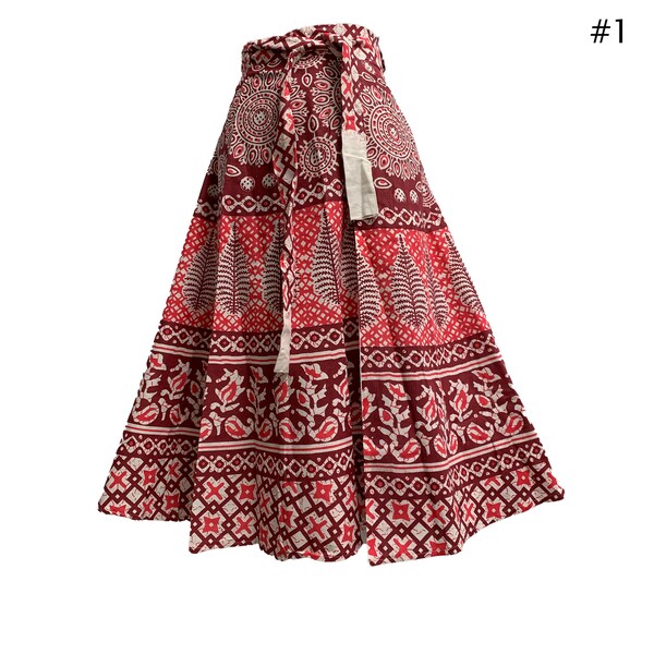 Boho Indian Ethnic Printed Wrap Around Mid Length Midi Pure Cotton Skirt