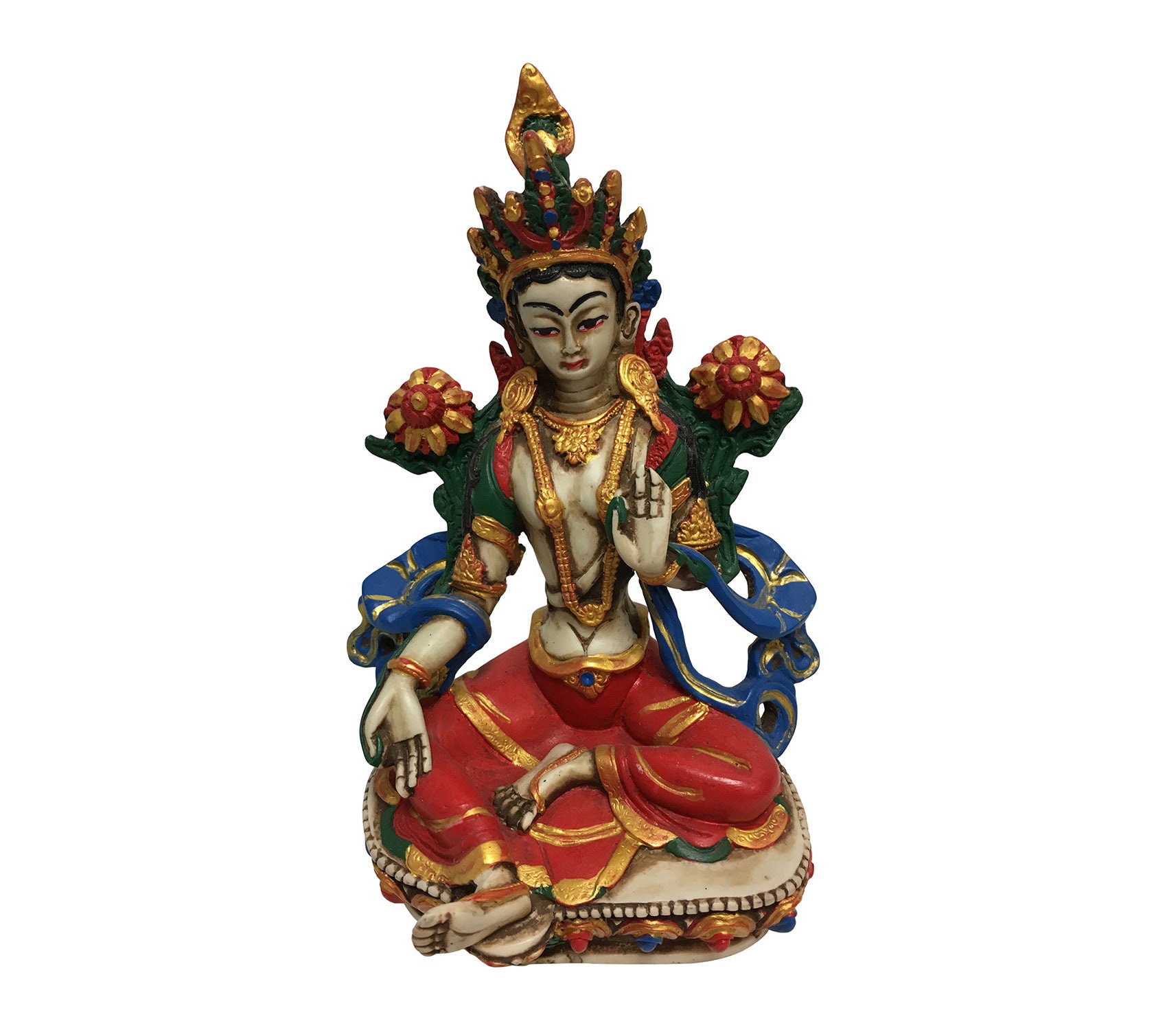 Buddhist Kuan Yin Quan Nian Resin Statue Female Buddha 7 inches Tall Goddess of Mercy and Compassion Sculpture 