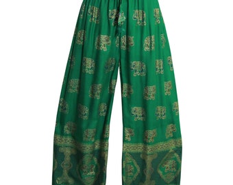 Missy Indian Elephant Camel Print Bohemian Cotton Wide-Leg Yoga Long Pants Trousers