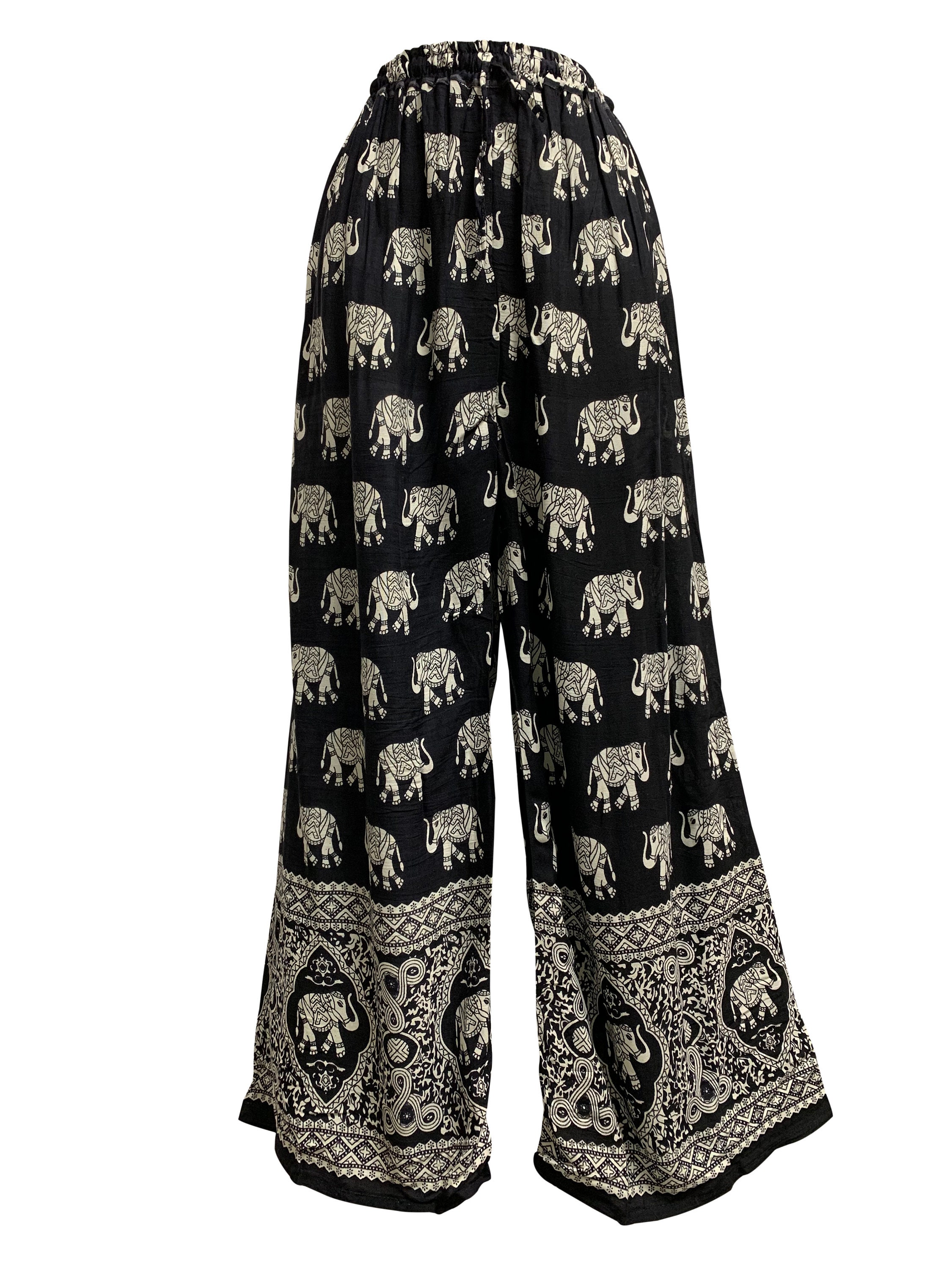 Women Printed Flared Palazzo Pants with Elephant Motif by Mgrandbear   PIKMAX