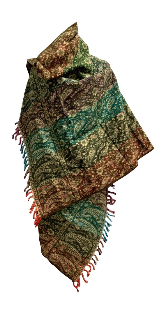Reversible Tibetan Yak Tribal Pashmina Wool Scarf