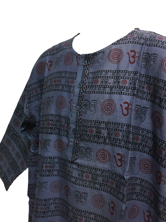 Mens Indian Bohemian Block Print Ethnic Kurta Tunic Shirt With