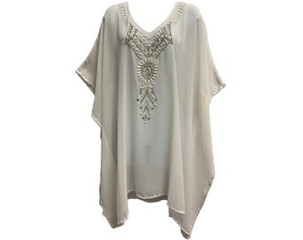 Bohemian V-Neck Shimmering Hand Beaded  boho  Blouse Caftan jumper tunic dress Plus Size Boho Dress