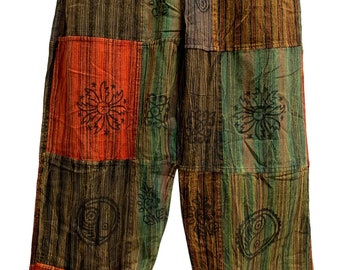 Men's Stonewashed Cotton Bohemian Vintage Yoga Ethnic Print Patchwork Yogesh Harem Pants