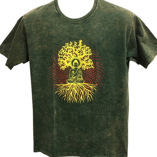 Yoga Clothing Stonewashed Cotton Boho Buddha Under Bodhi Tree Unisex Graphic T-Shirt