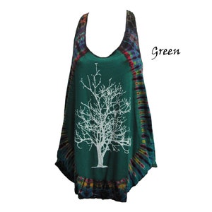 Tree of Life Sleeveless Stretchable Spandex Tie-Dye T-Shirt Boho Tank Top Cami