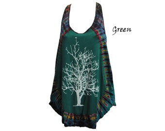 Tree of Life Sleeveless Stretchable Spandex Tie-Dye T-Shirt Boho Tank Top Cami