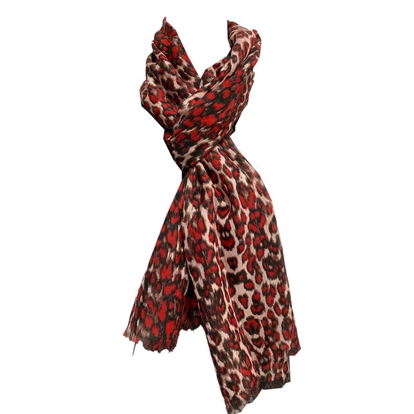 Red Black & White Leopard Print Trendy Unisex Soft Long Wrap Stole Scarf JK247
