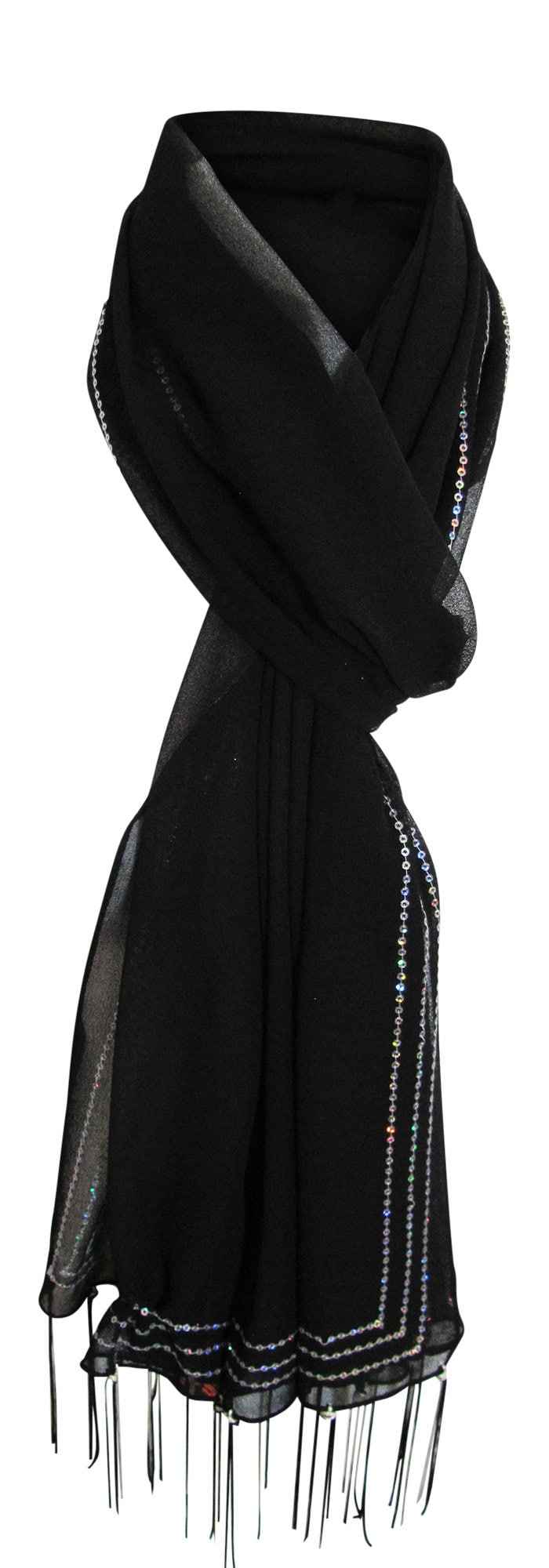 Black \u0026 Silver Sheer Sequin Long Scarf 