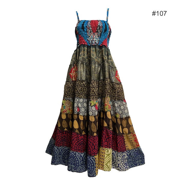 Boho Bohemian Vintage Handmade Fair Trade Indian Silk Sari Saree Printed Indu Spaghetti Strap Dress Tube Dress Skirt