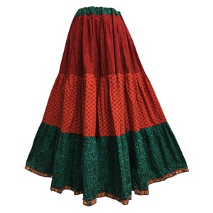 Indian Hand Block Printed Seven Yard Pleats Cotton Patchwork full circle flared tiered Ghera Bohemian Long Maxi Skirt #137
