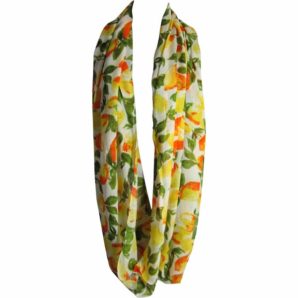 Green Yellow & Orange Fruit Print Trendy Soft Infinity Double Loop Wrap Scarf JK10