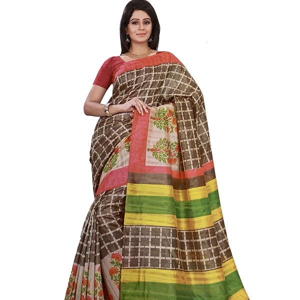 Art classique traditionnel indien Soie imprimée Saree Sari pour femmes #5