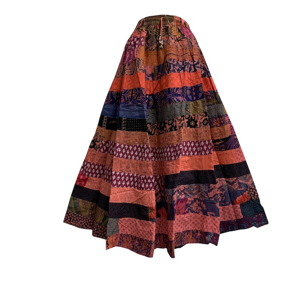 Women's Handmade Cotton Boho Patchwork Ethnic Long Skirt