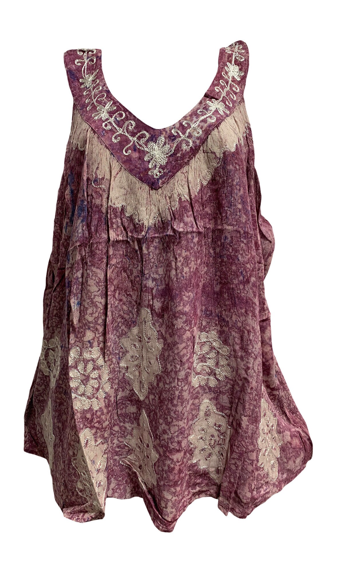 Ethnic Print Tie-Dye Batik Embroidered Gauze Sleveless Lace | Etsy