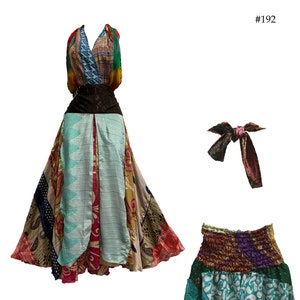 Boho Handmade Patchwork Fair Trade Halter Neck Indian Silk Sari Long Dress