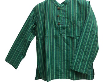 INDIAN SHIRT KURTA - Men Top Tunic Long Sleeve Shirt, Cotton Long Kurta, 100% Cotton Men's Shirts, Cotton Mandarin Collar, Traditional Kurta